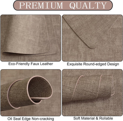 Round Table Placemats Set of 4, Faux Leather Wedge Shape Place Mats Heat Resistant Wipeable Washable Table Mats, Heavy Duty Kitchen Dining Mats(Light pink)