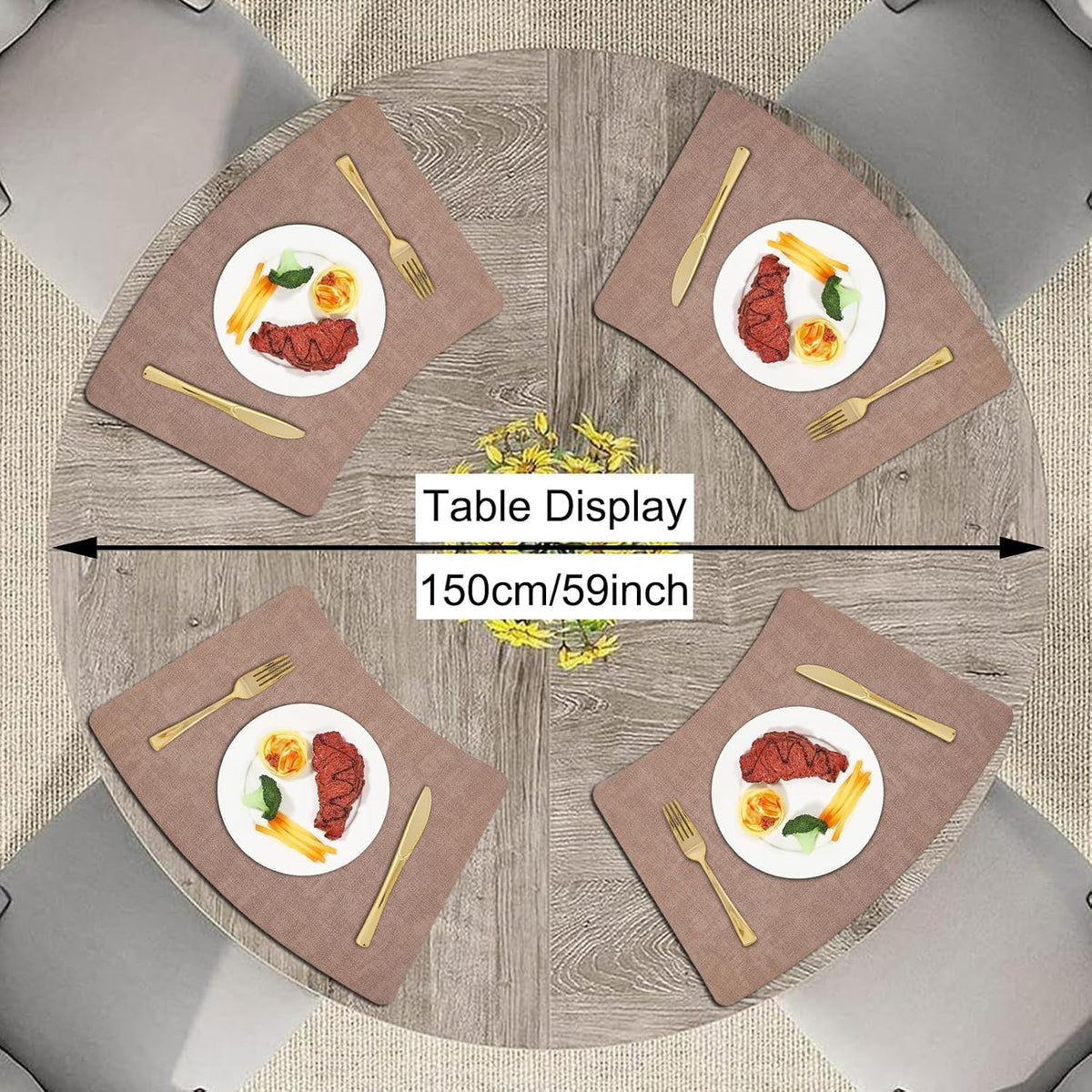 Round Table Placemats Set of 4, Faux Leather Wedge Shape Place Mats Heat Resistant Wipeable Washable Table Mats, Heavy Duty Kitchen Dining Mats(Light pink)