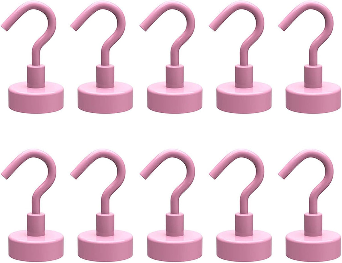 10Pieces Magnetic Utility Hooks Heavy-Duty Magnet-Hooks for Kitchen Classroom Workplace Strong Heavy-Duty Cruise Hook, 3.57CM, Pink