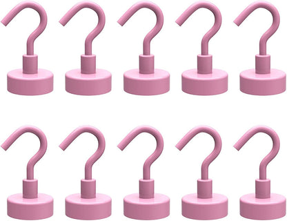 10Pieces Magnetic Utility Hooks Heavy-Duty Magnet-Hooks for Kitchen Classroom Workplace Strong Heavy-Duty Cruise Hook, 3.57CM, Pink