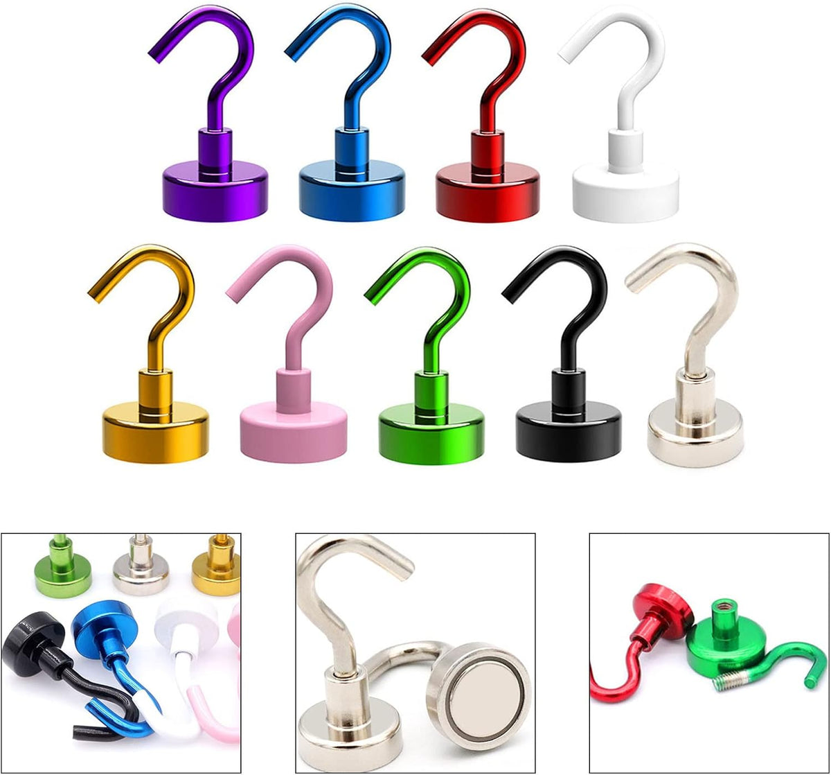 10Pieces Magnetic Utility Hooks Heavy-Duty Magnet-Hooks for Kitchen Classroom Workplace Strong Heavy-Duty Cruise Hook, 3.57CM, Pink