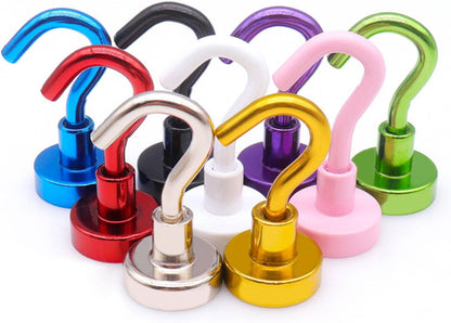 10Pieces Magnetic Utility Hooks Heavy-Duty Magnet-Hooks for Kitchen Classroom Workplace Strong Heavy-Duty Cruise Hook, 3.57CM, Pink