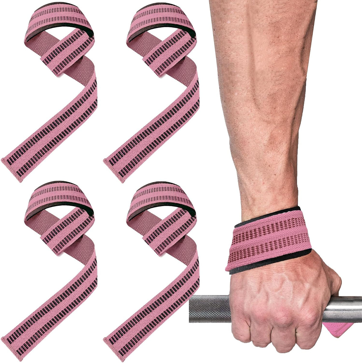 4 Pack Lifting Wrist Straps for Weightlifting, Lifting Straps for Gym Strength Training,Deadlifts,Workout, Men & Women Neoprene-padded Wrist Cushion Cotton Lift Straps with Anti-Skid Silicone -Black