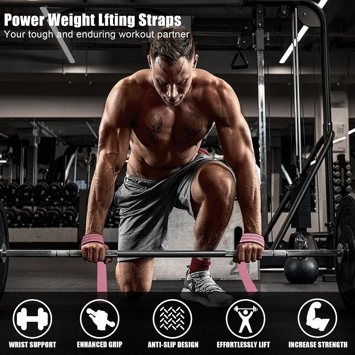 4 Pack Lifting Wrist Straps for Weightlifting, Lifting Straps for Gym Strength Training,Deadlifts,Workout, Men & Women Neoprene-padded Wrist Cushion Cotton Lift Straps with Anti-Skid Silicone -Black