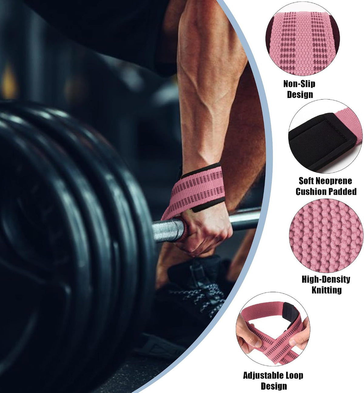 4 Pack Lifting Wrist Straps for Weightlifting, Lifting Straps for Gym Strength Training,Deadlifts,Workout, Men & Women Neoprene-padded Wrist Cushion Cotton Lift Straps with Anti-Skid Silicone -Black