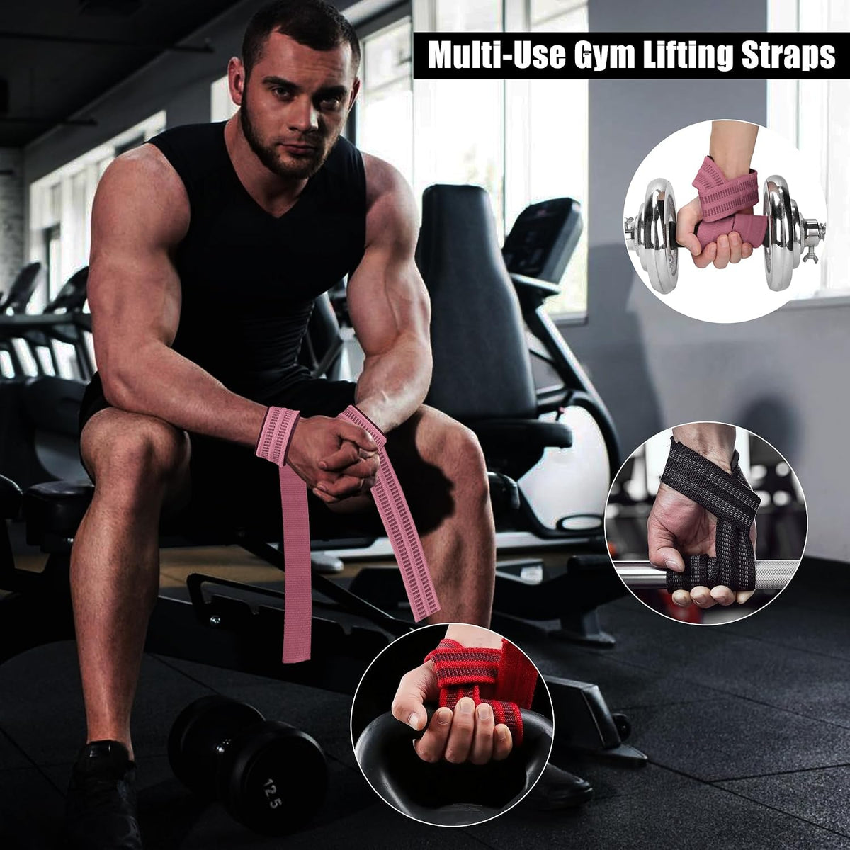 4 Pack Lifting Wrist Straps for Weightlifting, Lifting Straps for Gym Strength Training,Deadlifts,Workout, Men & Women Neoprene-padded Wrist Cushion Cotton Lift Straps with Anti-Skid Silicone -Black