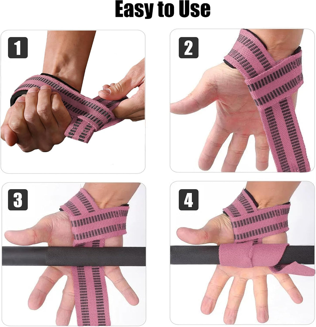 4 Pack Lifting Wrist Straps for Weightlifting, Lifting Straps for Gym Strength Training,Deadlifts,Workout, Men & Women Neoprene-padded Wrist Cushion Cotton Lift Straps with Anti-Skid Silicone -Black