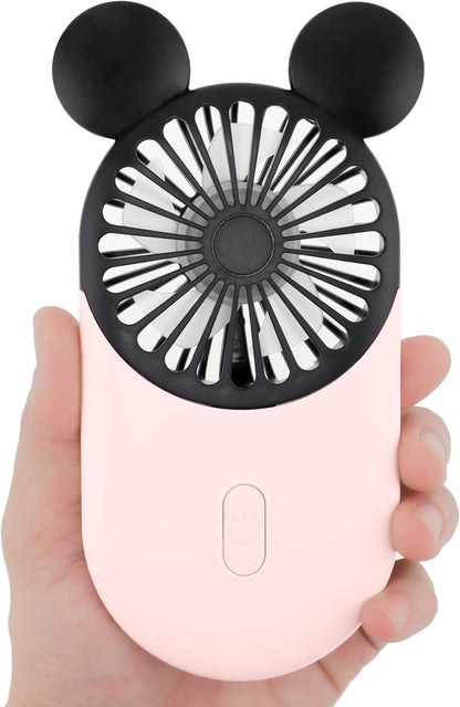 Cute Mouse Handheld Fan, Rechargeable Personal USB Mini Fan(Pink)