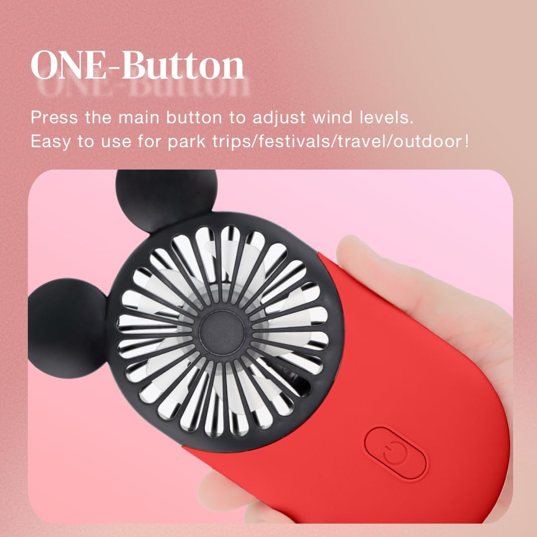 Cute Mouse Handheld Fan, Rechargeable Personal USB Mini Fan(Pink)