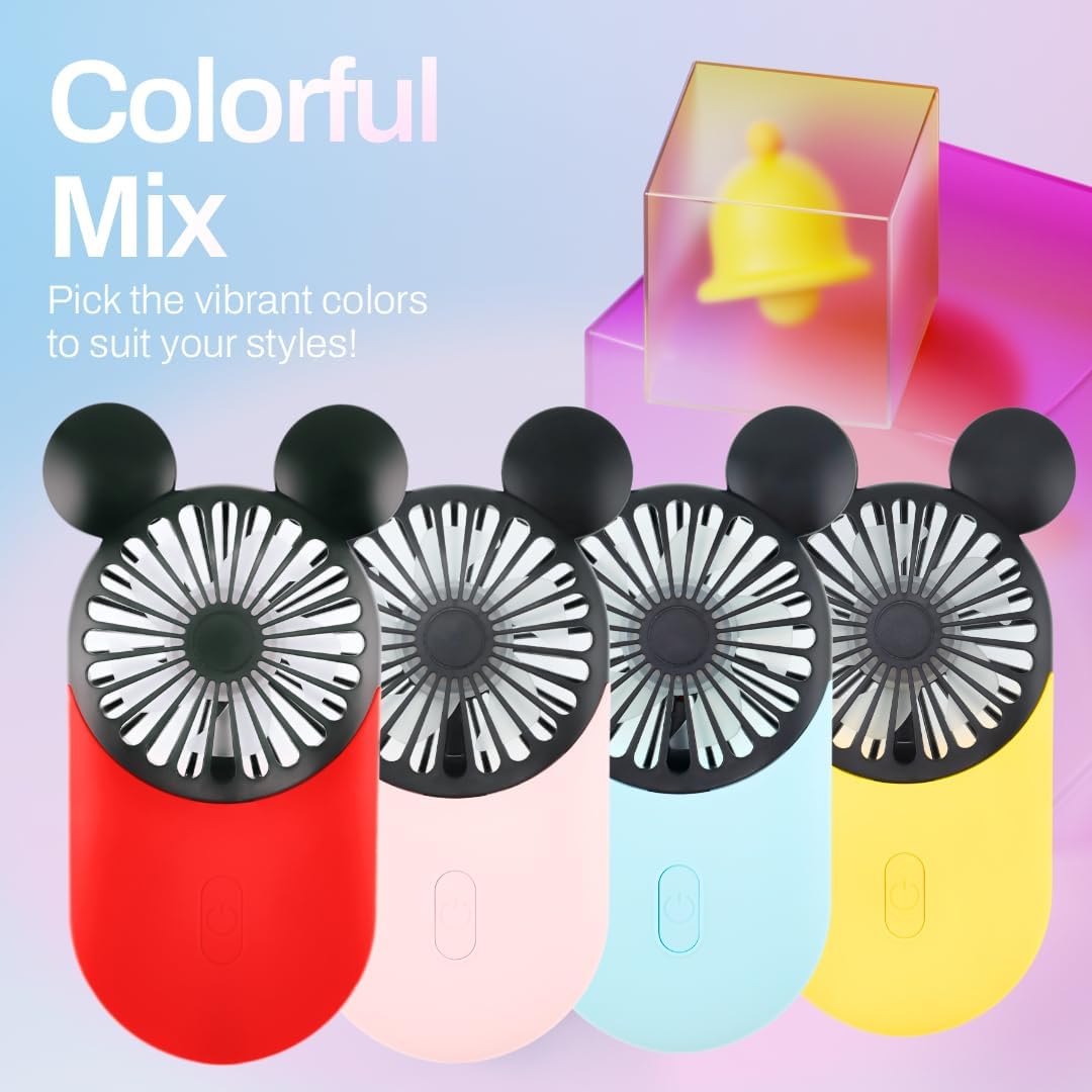 Cute Mouse Handheld Fan, Rechargeable Personal USB Mini Fan(Pink)