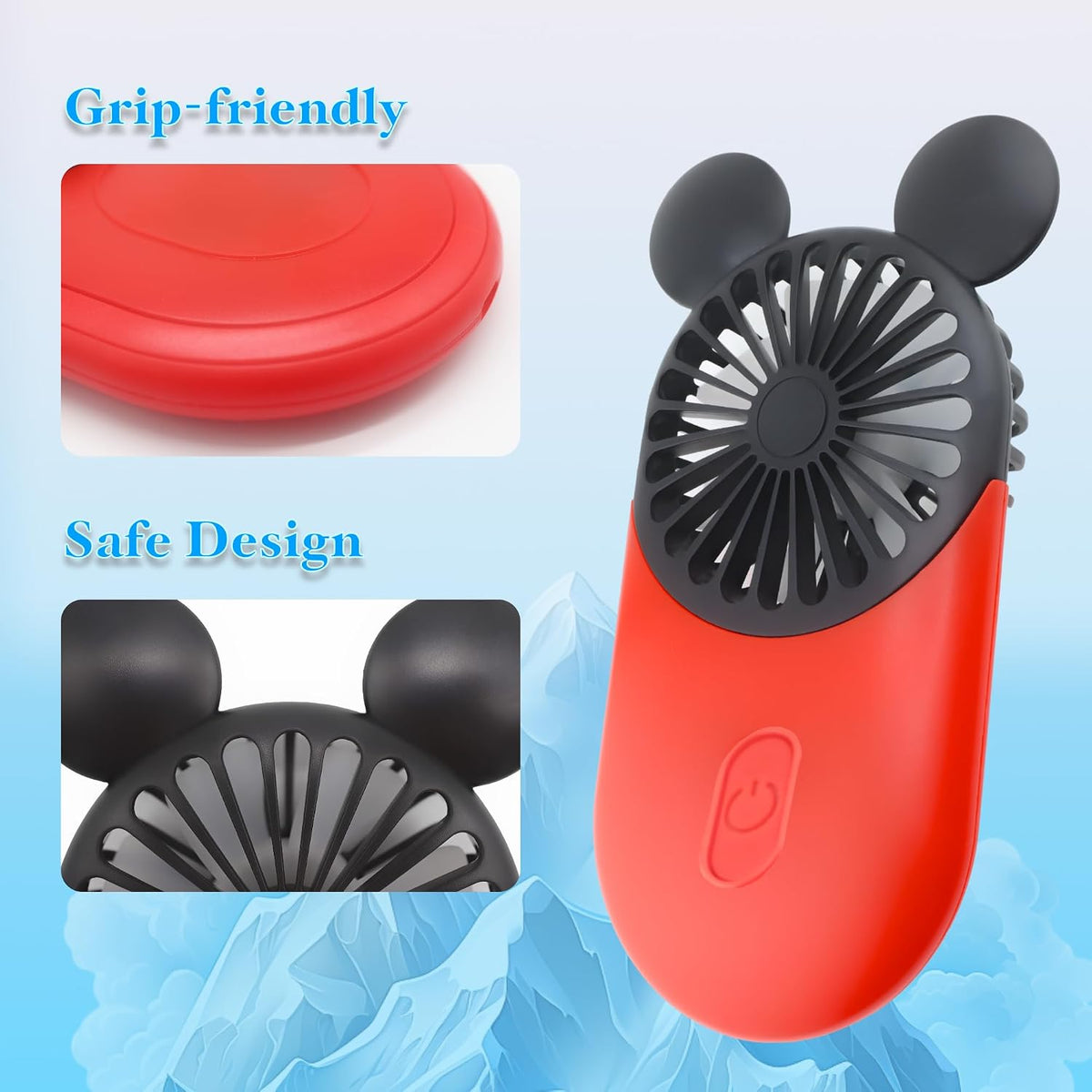 Cute Mouse Handheld Fan, Rechargeable Personal USB Mini Fan(Pink)