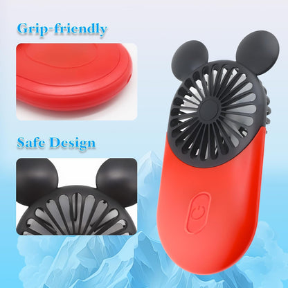Cute Mouse Handheld Fan, Rechargeable Personal USB Mini Fan(Pink)