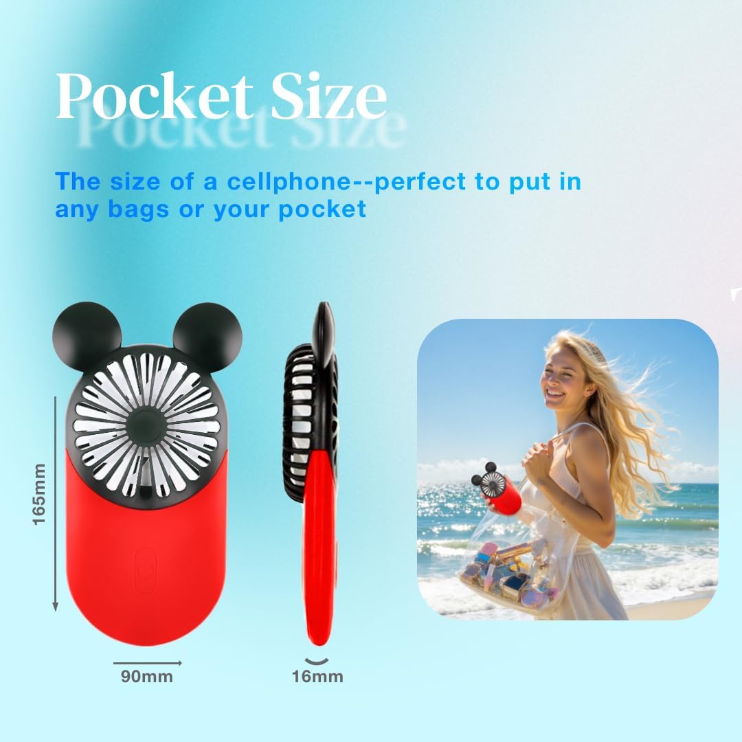 Cute Mouse Handheld Fan, Rechargeable Personal USB Mini Fan(Pink)