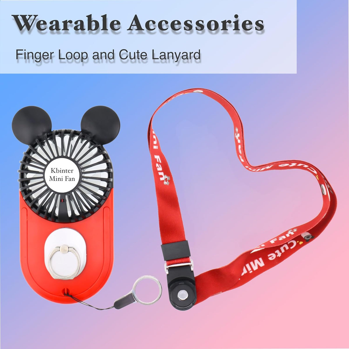 Cute Mouse Handheld Fan, Rechargeable Personal USB Mini Fan(Pink)
