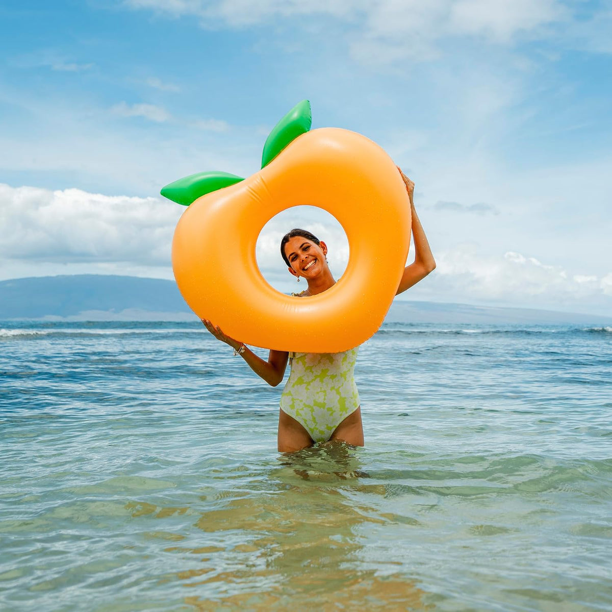 PoolCandy 40 Inch Peach Inflatable Pool Tube Float, Fruit Design Swim Ring for Pool Beach Lake, Heavy Duty PVC Water Lounger for Teens Adults Supports Up to 250 lbs