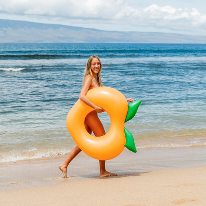 PoolCandy 40 Inch Peach Inflatable Pool Tube Float, Fruit Design Swim Ring for Pool Beach Lake, Heavy Duty PVC Water Lounger for Teens Adults Supports Up to 250 lbs