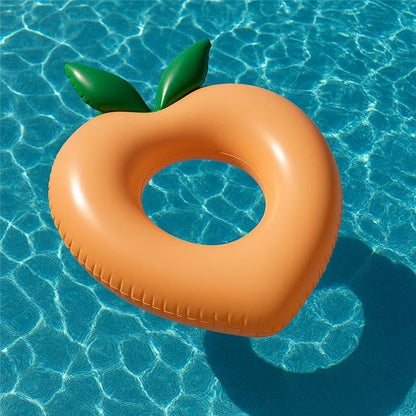 PoolCandy 40 Inch Peach Inflatable Pool Tube Float, Fruit Design Swim Ring for Pool Beach Lake, Heavy Duty PVC Water Lounger for Teens Adults Supports Up to 250 lbs