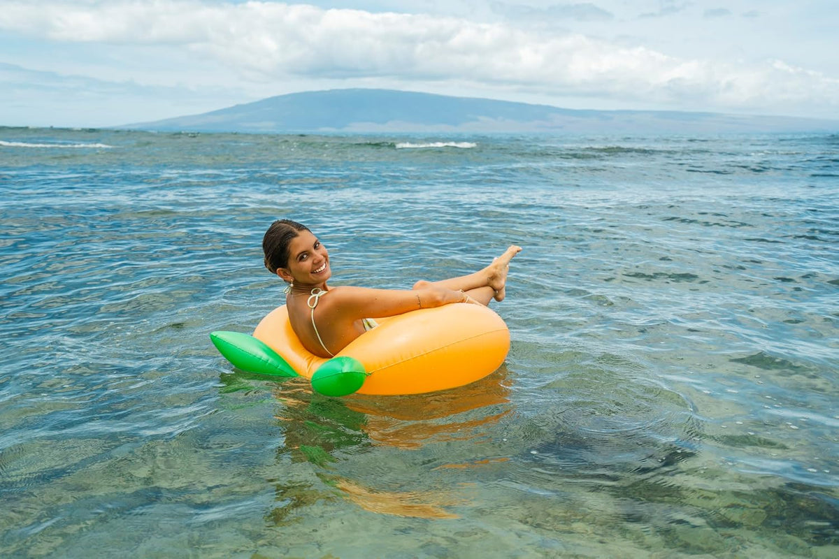 PoolCandy 40 Inch Peach Inflatable Pool Tube Float, Fruit Design Swim Ring for Pool Beach Lake, Heavy Duty PVC Water Lounger for Teens Adults Supports Up to 250 lbs
