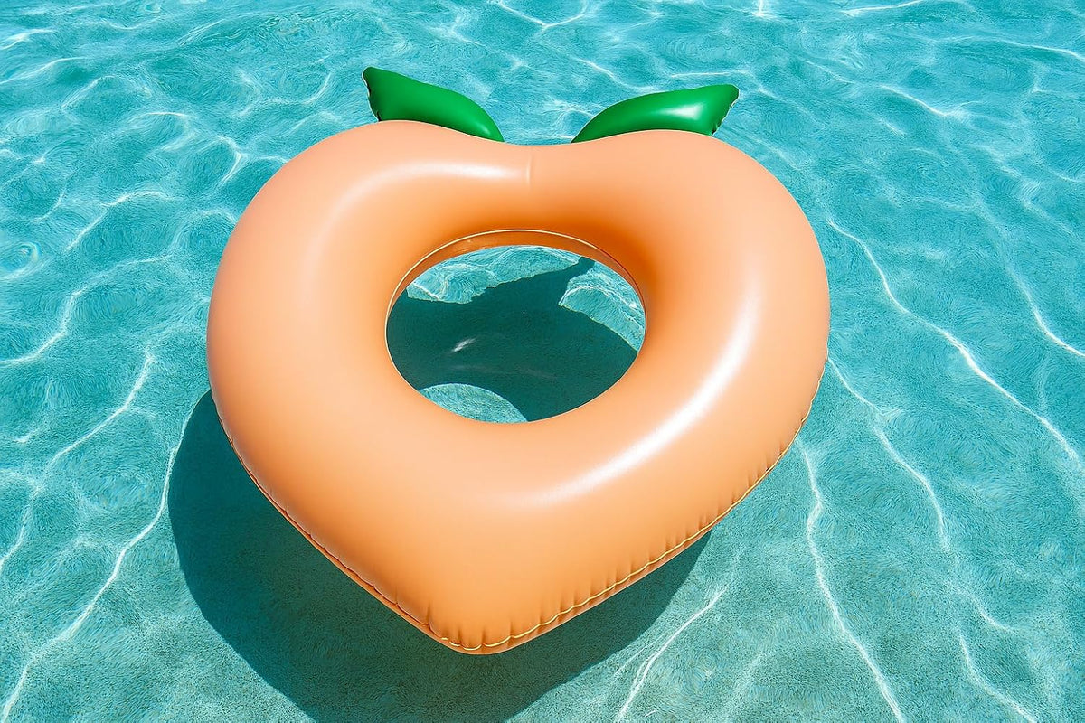 PoolCandy 40 Inch Peach Inflatable Pool Tube Float, Fruit Design Swim Ring for Pool Beach Lake, Heavy Duty PVC Water Lounger for Teens Adults Supports Up to 250 lbs