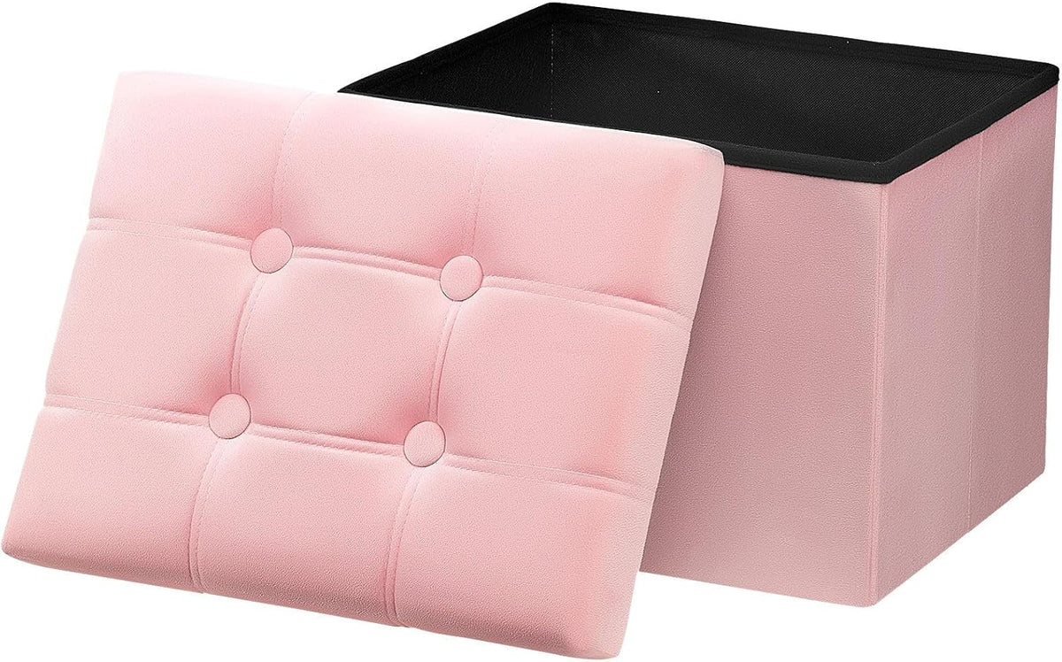 Ottoman with Storage,17" Folding Velvet Foot Rest Chest,Pink