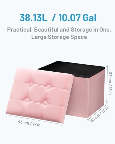 Ottoman with Storage,17" Folding Velvet Foot Rest Chest,Pink