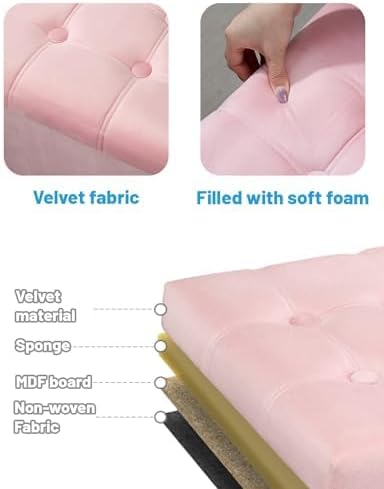 Ottoman with Storage,17" Folding Velvet Foot Rest Chest,Pink