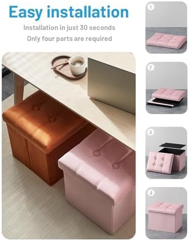 Ottoman with Storage,17" Folding Velvet Foot Rest Chest,Pink