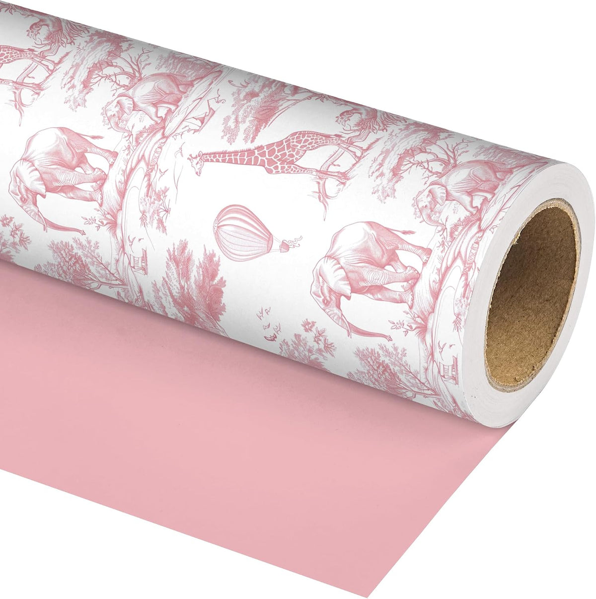 Baby Shower Wrapping Paper Sheets Roll for Girls Kids Pink White Jungle Animals Design Gift Wrap Sheets for Holiday Birthday Baby Shower Party Packing Supplies - Total 28.5sq.ft