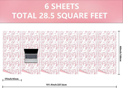 Baby Shower Wrapping Paper Sheets Roll for Girls Kids Pink White Jungle Animals Design Gift Wrap Sheets for Holiday Birthday Baby Shower Party Packing Supplies - Total 28.5sq.ft