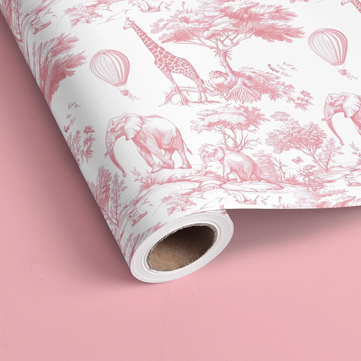 Baby Shower Wrapping Paper Sheets Roll for Girls Kids Pink White Jungle Animals Design Gift Wrap Sheets for Holiday Birthday Baby Shower Party Packing Supplies - Total 28.5sq.ft