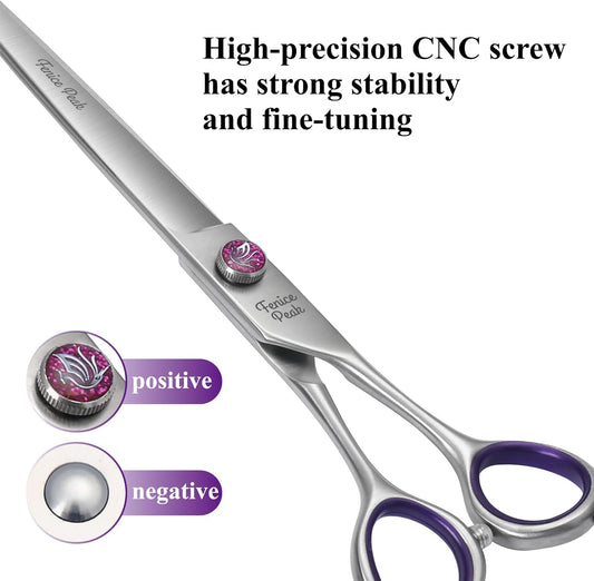 8'' Straight Dog Grooming Scissors with Decorative Screw Professional 440C Stainless Steel Metallic Pet Trimming Shears with Offset Handle Durable and Sharp