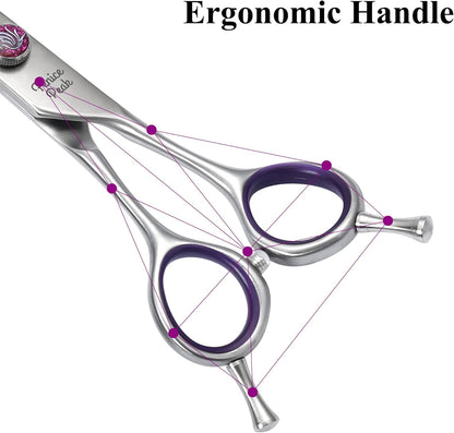 8'' Straight Dog Grooming Scissors with Decorative Screw Professional 440C Stainless Steel Metallic Pet Trimming Shears with Offset Handle Durable and Sharp