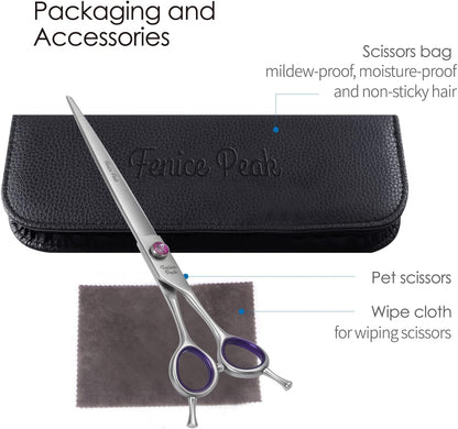 8'' Straight Dog Grooming Scissors with Decorative Screw Professional 440C Stainless Steel Metallic Pet Trimming Shears with Offset Handle Durable and Sharp