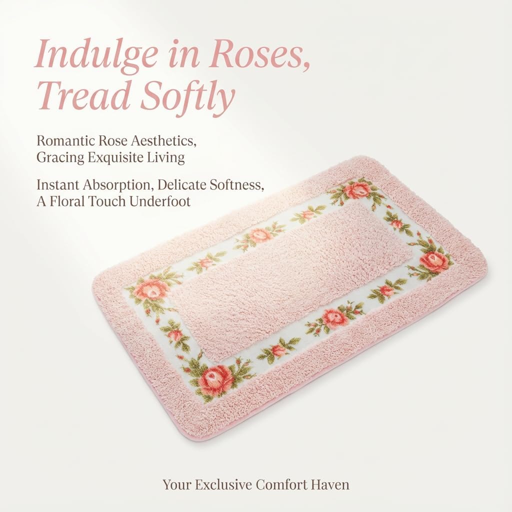 Bathroom Rugs Romantic Rose Flower Bath Rugs - Soft, Absorbent, Non-Slip,Entrance Mat(Pink,16x24 in)