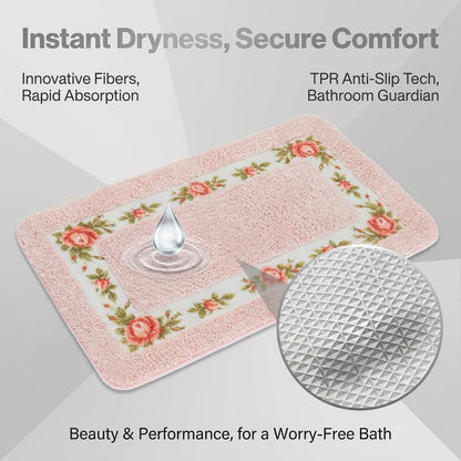Bathroom Rugs Romantic Rose Flower Bath Rugs - Soft, Absorbent, Non-Slip,Entrance Mat(Pink,16x24 in)