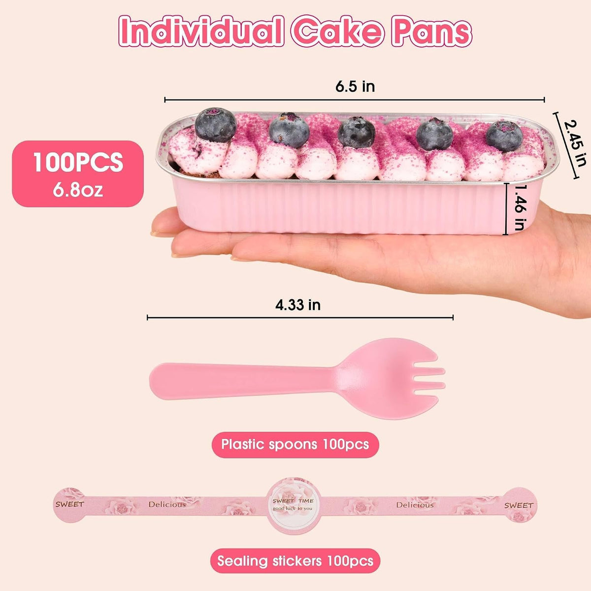 100 Pack Mini Cake Pans with Lids and Spoons, Disposable Aluminum Foil Cake Tins（6.8oz） Individual Small Cake Baking Containers for Party, Wedding, Birthday