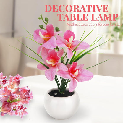 Artificial Flower Night Light, Touch Stepless Dimming USB Rechargeable Pink Orchid Flower with Vase Lamp, LED Desktop Decorative Landscape Lights for Festival Party Home Decor (Pink)
