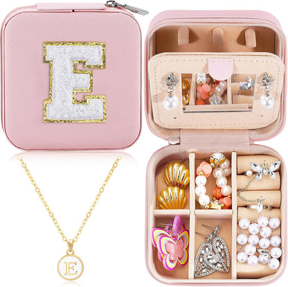 Travel Jewelry Case for Women Girls Small Jewelry Box Mini Jewelry Organizer Holder Pink Portable Personalized Birthday Gift for Women Mom Daughter Friends Female Her Teenage Girl Teacher(E)
