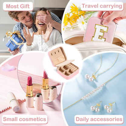 Travel Jewelry Case for Women Girls Small Jewelry Box Mini Jewelry Organizer Holder Pink Portable Personalized Birthday Gift for Women Mom Daughter Friends Female Her Teenage Girl Teacher(E)
