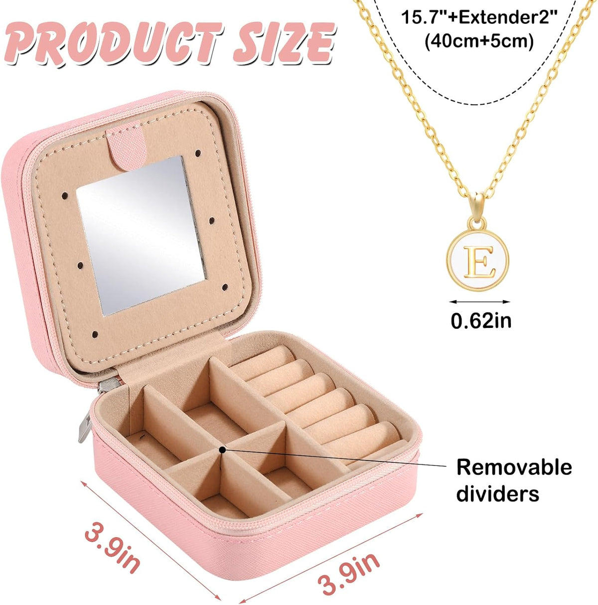 Travel Jewelry Case for Women Girls Small Jewelry Box Mini Jewelry Organizer Holder Pink Portable Personalized Birthday Gift for Women Mom Daughter Friends Female Her Teenage Girl Teacher(E)