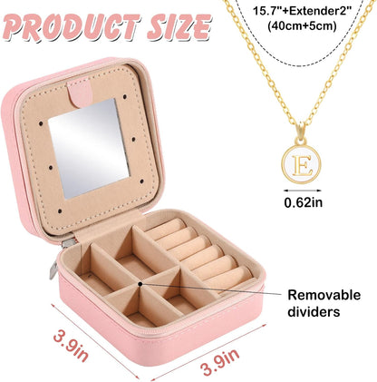 Travel Jewelry Case for Women Girls Small Jewelry Box Mini Jewelry Organizer Holder Pink Portable Personalized Birthday Gift for Women Mom Daughter Friends Female Her Teenage Girl Teacher(E)