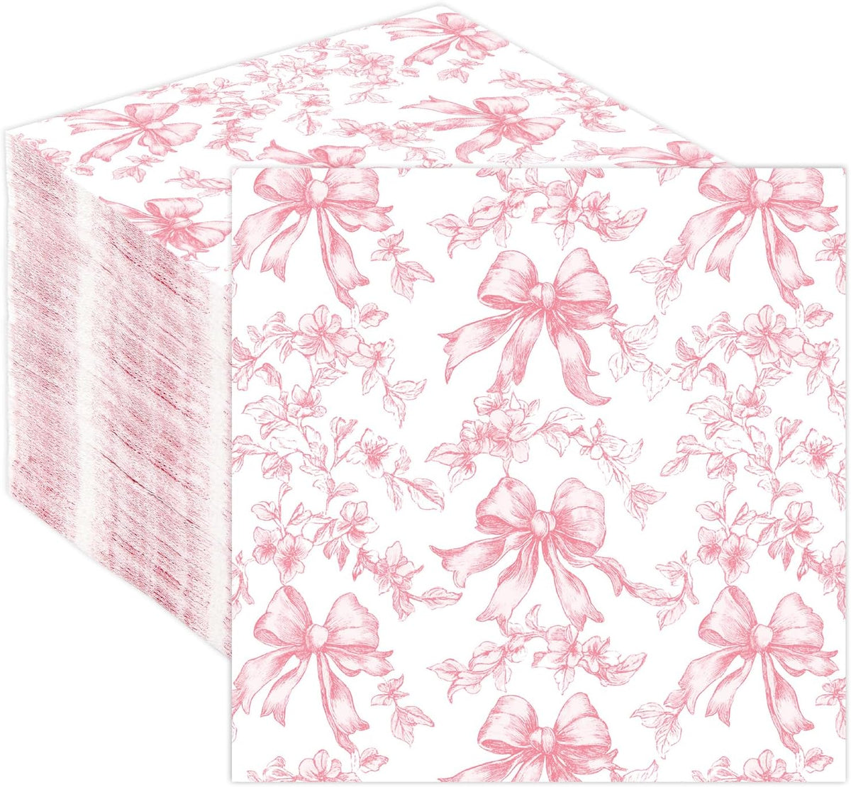 Pink Bow Napkins Cocktail Floral Coquette Party Favor for Baby Shower