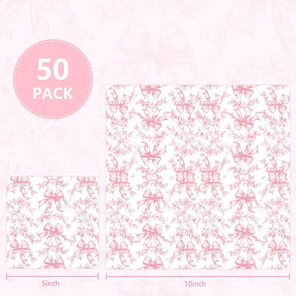 Pink Bow Napkins Cocktail Floral Coquette Party Favor for Baby Shower