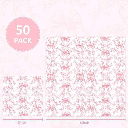 Pink Bow Napkins Cocktail Floral Coquette Party Favor for Baby Shower