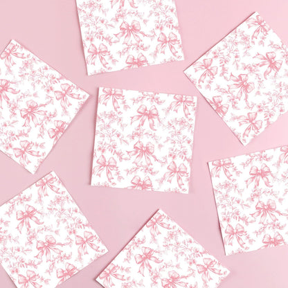 Pink Bow Napkins Cocktail Floral Coquette Party Favor for Baby Shower