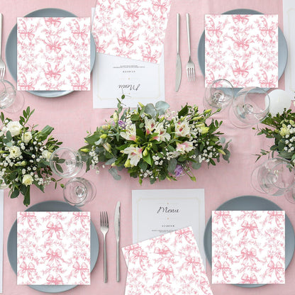 Pink Bow Napkins Cocktail Floral Coquette Party Favor for Baby Shower