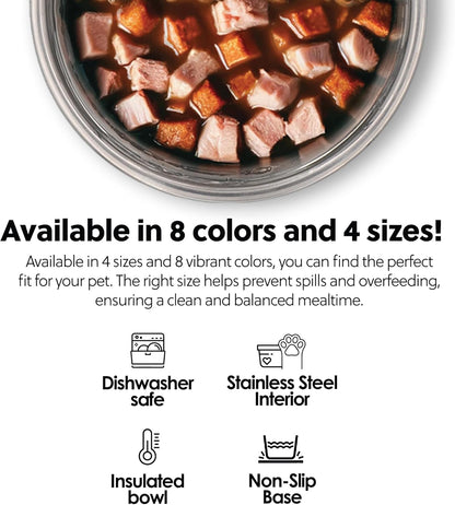 Thermocool Insulated Stainless Steel Pet Bowl - 32 Oz (Large) Non-Slip Feeding Dish Reduces Sliding & Spills, Keeps Water Cold & Food Warm, Dishwasher Safe (Pink)