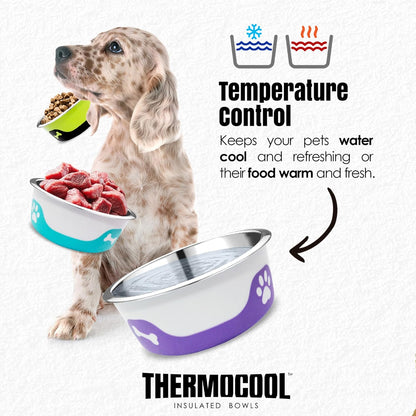 Thermocool Insulated Stainless Steel Pet Bowl - 32 Oz (Large) Non-Slip Feeding Dish Reduces Sliding & Spills, Keeps Water Cold & Food Warm, Dishwasher Safe (Pink)