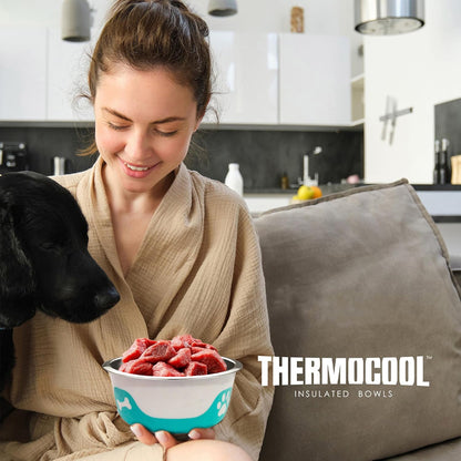 Thermocool Insulated Stainless Steel Pet Bowl - 32 Oz (Large) Non-Slip Feeding Dish Reduces Sliding & Spills, Keeps Water Cold & Food Warm, Dishwasher Safe (Pink)