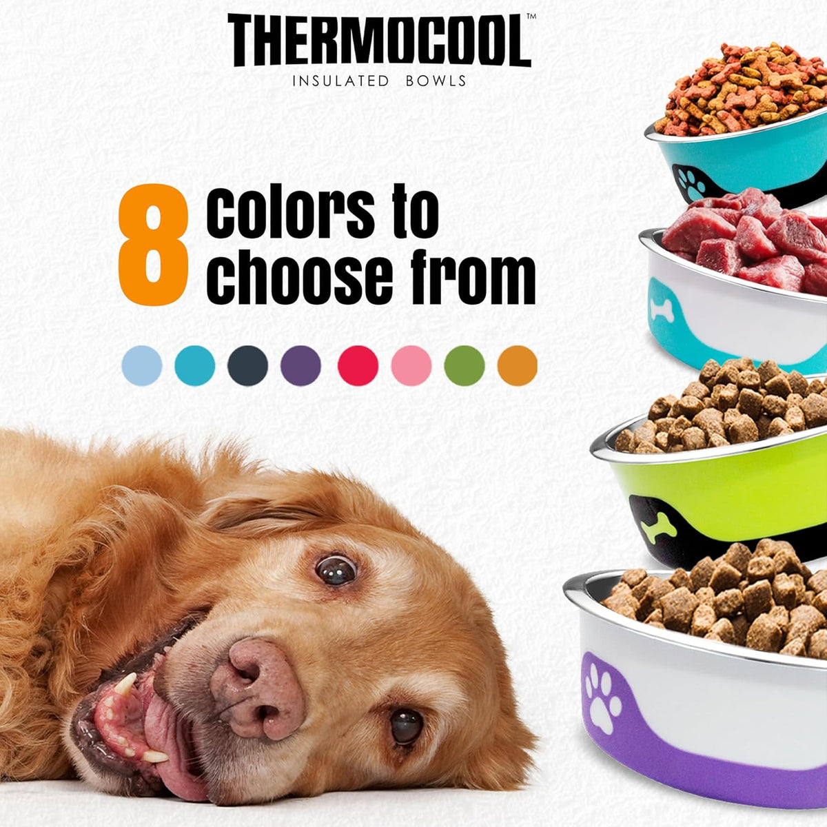 Thermocool Insulated Stainless Steel Pet Bowl - 32 Oz (Large) Non-Slip Feeding Dish Reduces Sliding & Spills, Keeps Water Cold & Food Warm, Dishwasher Safe (Pink)